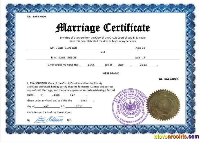 El Salvador marriage certificate